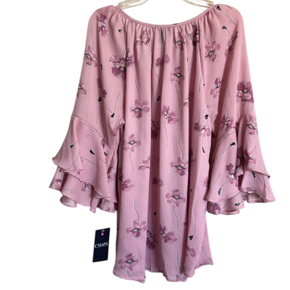 CHAPS Women's Spring Group Pink Floral Top Blouse Flare Sleeves Flowy Medium NEW - Picture 7 of 12